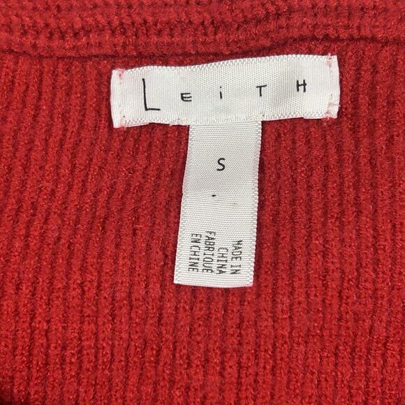 Leith Red Off Shoulder Foldover Rib Knit Sweater Top Women’s Size S - Picture 2 of 7